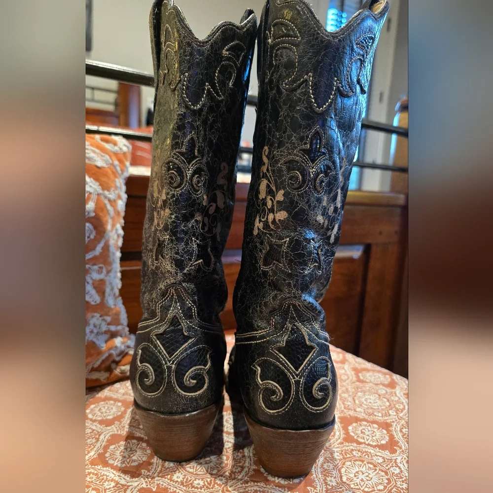 Corral Vintage **PRICE DROP! **C2108 Black Lizard Inlay Snip Toe Boot Size 9.5 - Picture 4 of 9